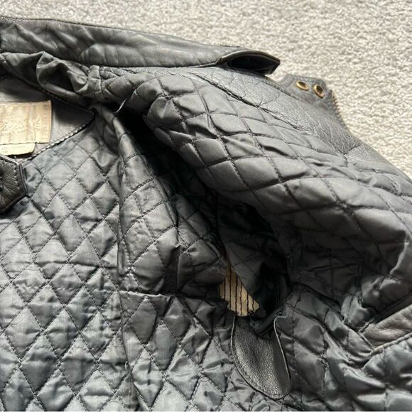 VINTAGE BERMAN'S BLACK LEATHER MOTORCYCLE JACKET Men Sz 38 Preowned - Picture 11 of 12